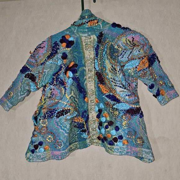 Anu Girls Unique Embroidered Jacket Size Large 100% Wool Colorful Wearable Art - Picture 16 of 16